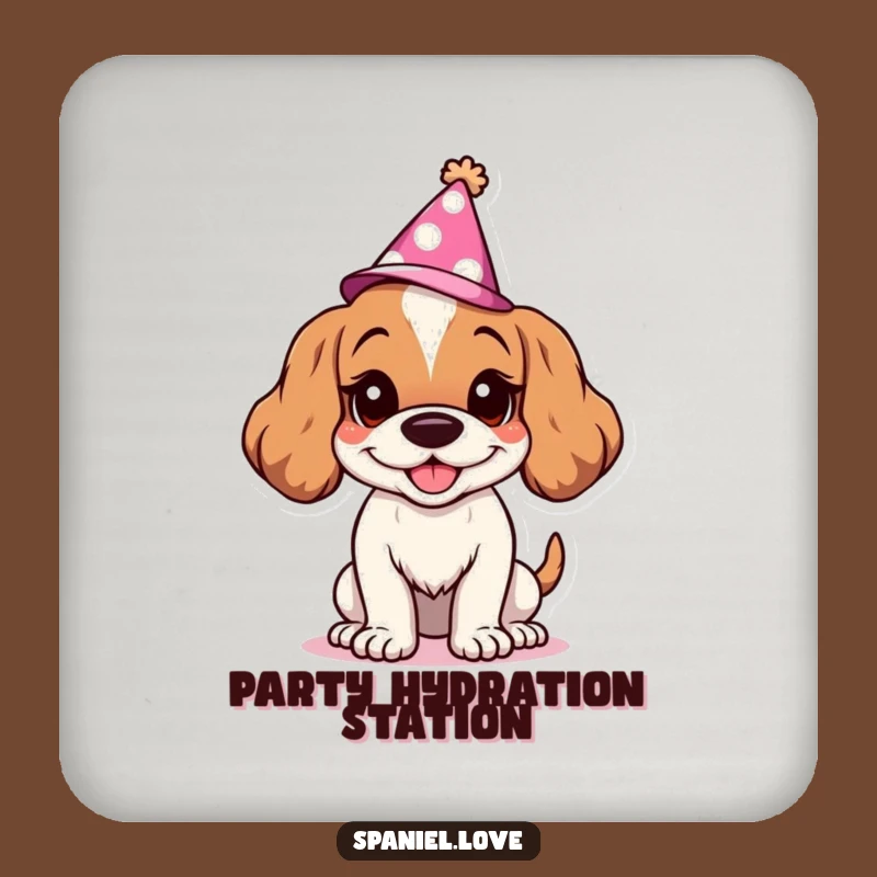 Funny Spaniel Party Coaster: Goofy Grin Protects Surfaces with Humor