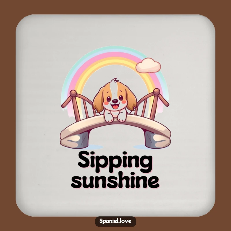 Funny Spaniel Rainbow Coaster: Protect Surfaces with Magical Doggy Charm.