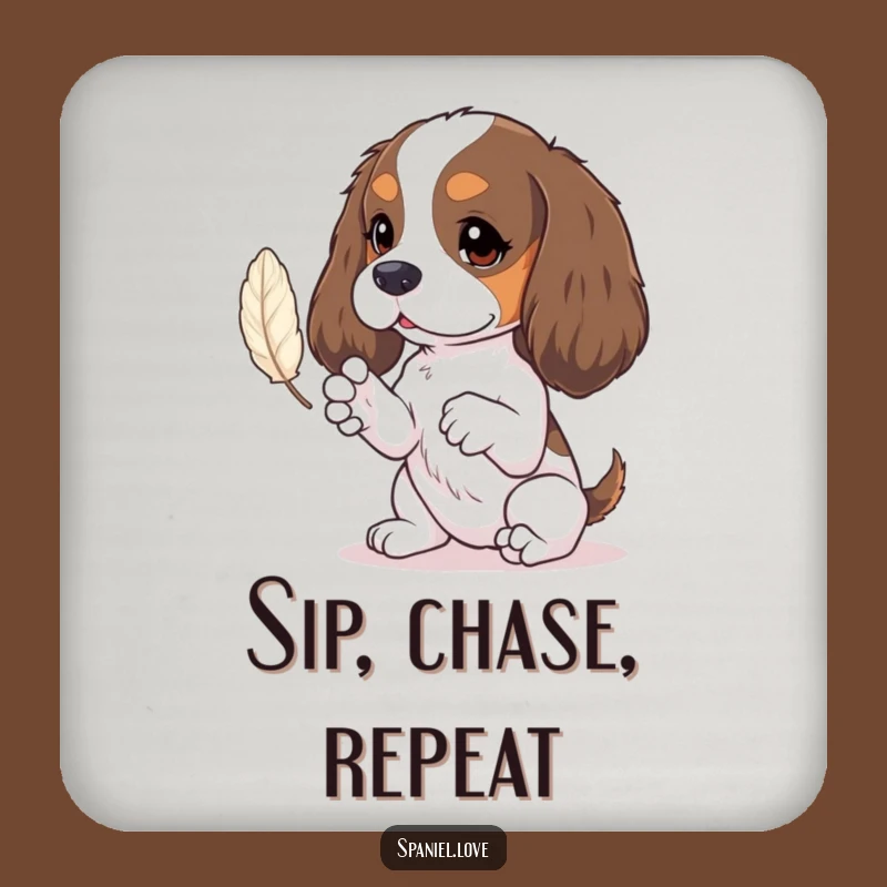 Funny Spaniel Tiny Paws Feather Play Coaster - Protect with Charm!