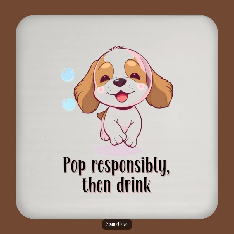 Funny Spaniel Bubble Chase Coasters - Enthusiastic Protection, Humorous Drink Set