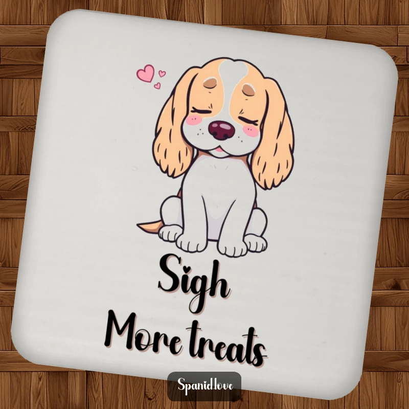 Funny Spaniel Treat Dream Coaster: A spaniel dog naps peacefully, eyes closed, dreaming of an endless supply of delectable treats.