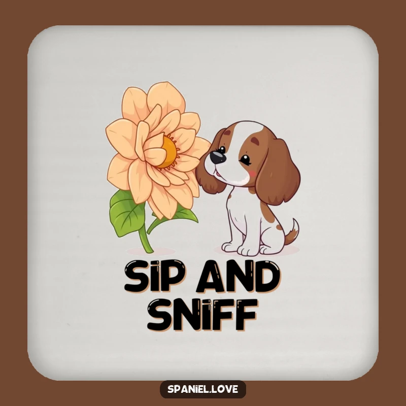 Funny Spaniel Coaster: Curious Dog & Giant Flower Protection, Gift