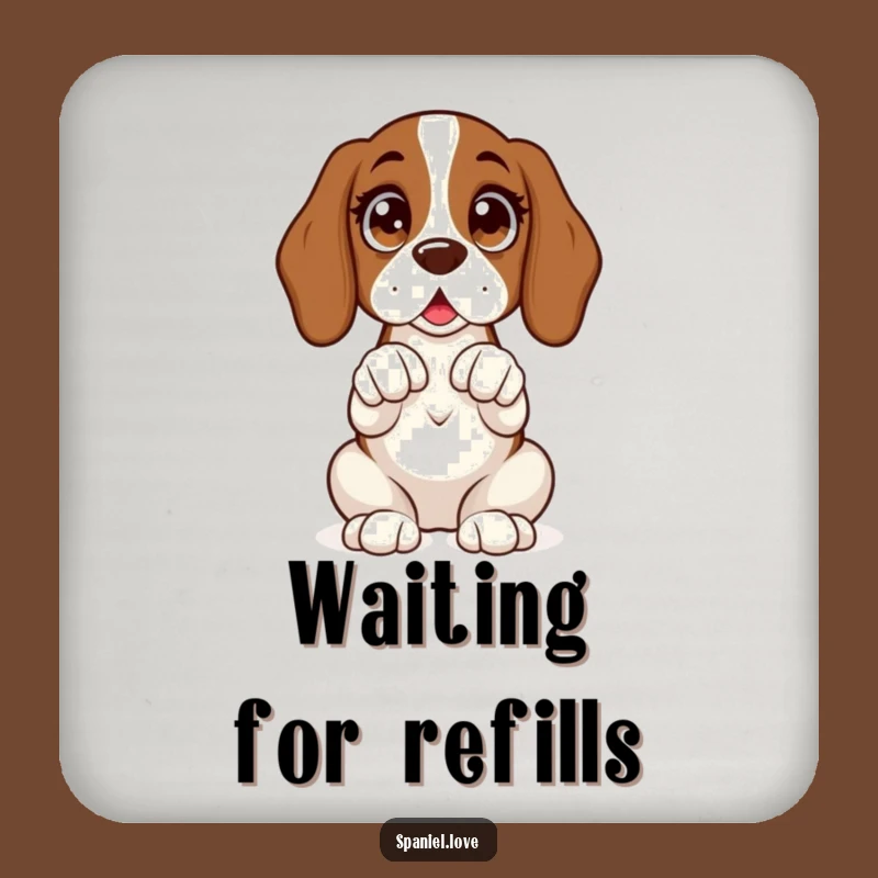 Funny Spaniel Expectant Coaster: Protect Surfaces with Hopeful Humor!