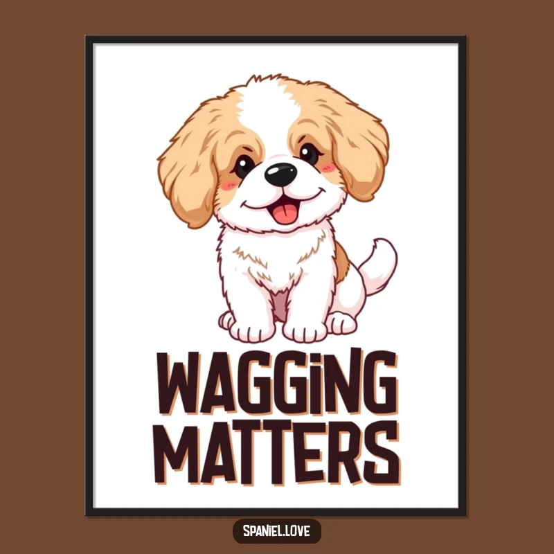 Funny Fluffy Spaniel Puppy Big Ears Wagging Tail Poster: Wall Joy