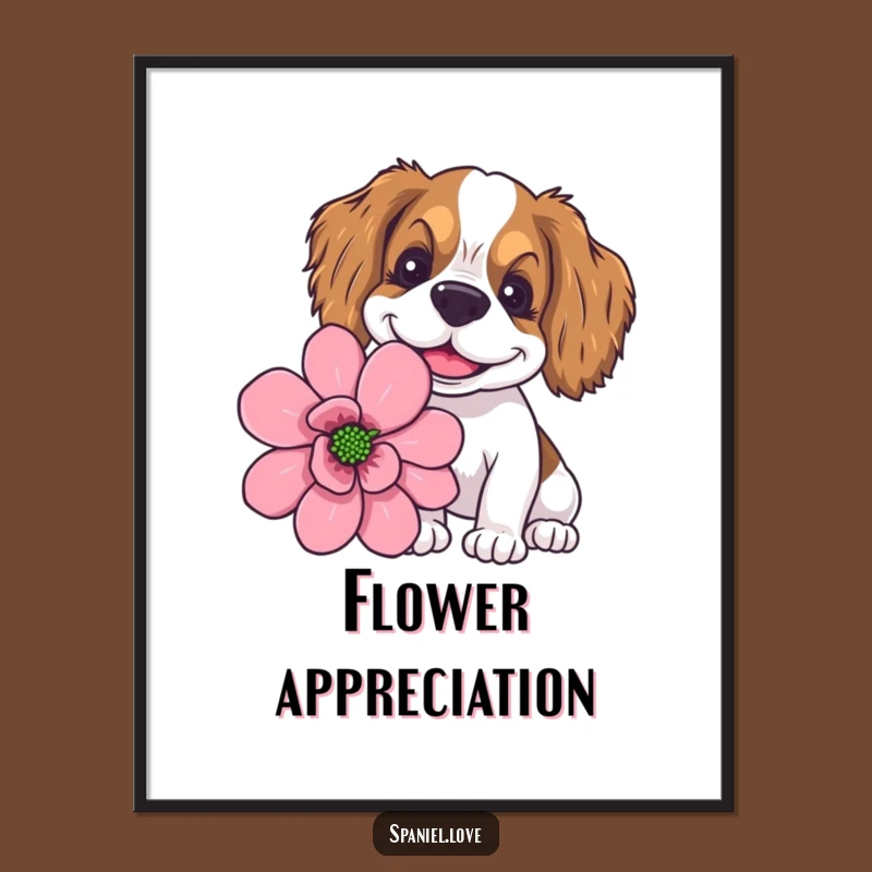 Funny Goofy Spaniel Giant Flower Sniffing Poster: Art of Delight