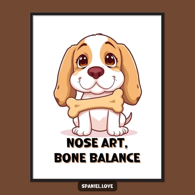Funny Spaniel Bone Balance Poster: Hilarious Art for Dog Lovers' Walls