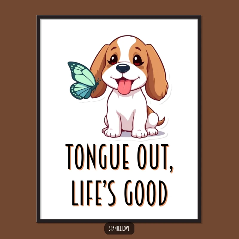 Funny Spaniel Butterfly Chase Poster: Whimsical Wall Art for Dog Lovers