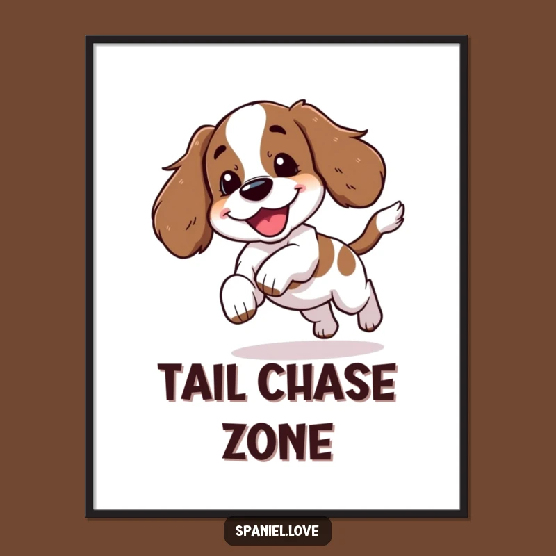 Funny Spaniel Chasing Tail Yipping Poster: Wall Art That Plays