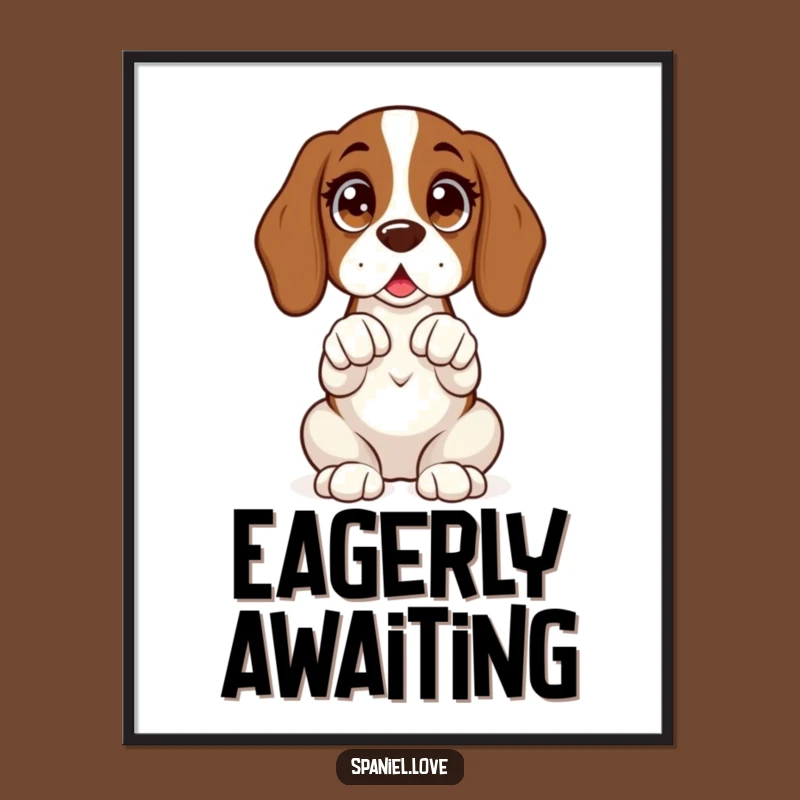 Funny Spaniel Expectant Poster: Eager Dog's Humorous Waiting Art!