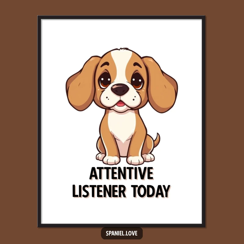 Funny Spaniel Listening Poster: Curious Tilt Art for Attentive Spaces