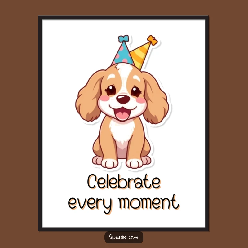 Funny Spaniel Party Poster: Joyful Dog Art, Whimsical Funny Gift Decor
