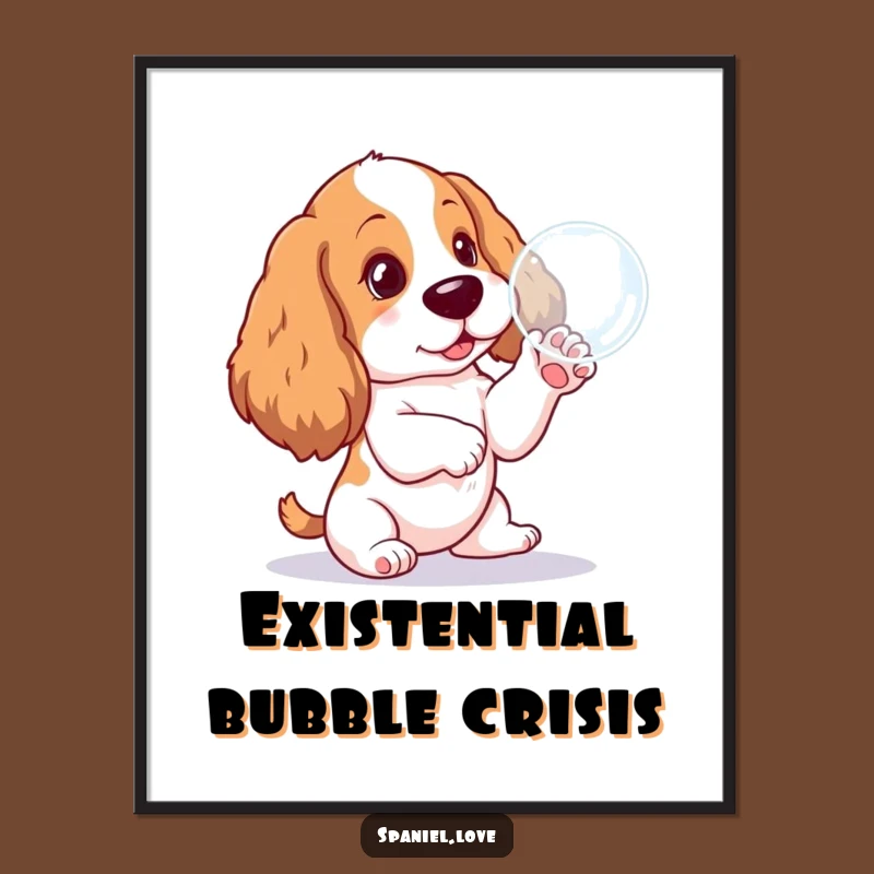 Funny Spaniel Pup Bubble Pawing Poster: Whimsical Dog Wall Art Gift