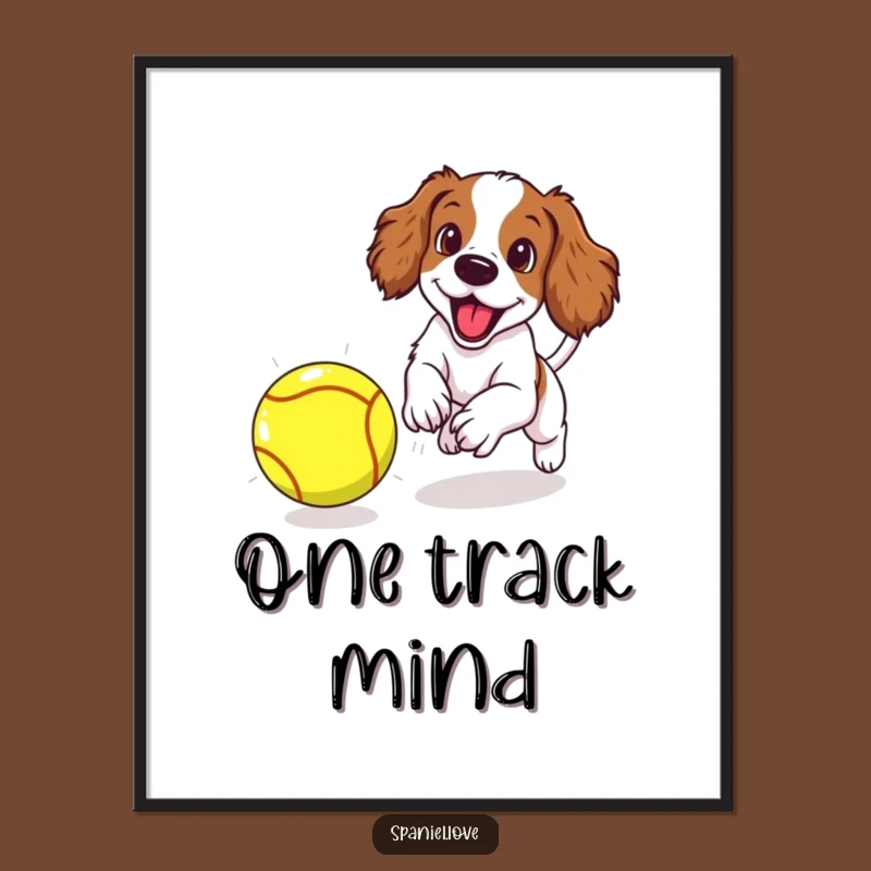 Funny Spaniel Puppy Poster: Chasing Giant Ball, Humorous Dog Art