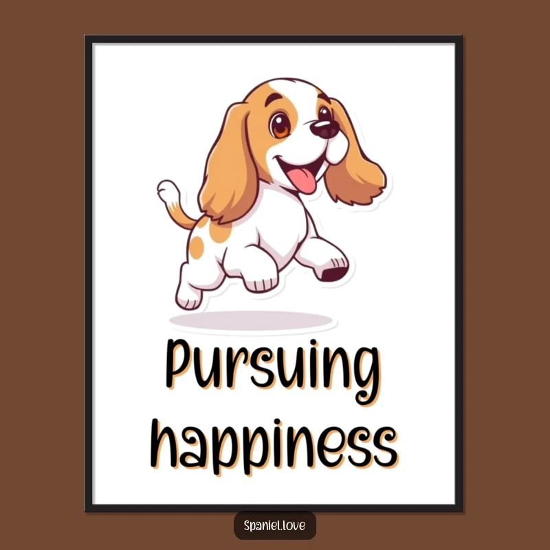Funny Spaniel Tail Chase Poster: Floppy Ear Art, Joyful Dog Decor
