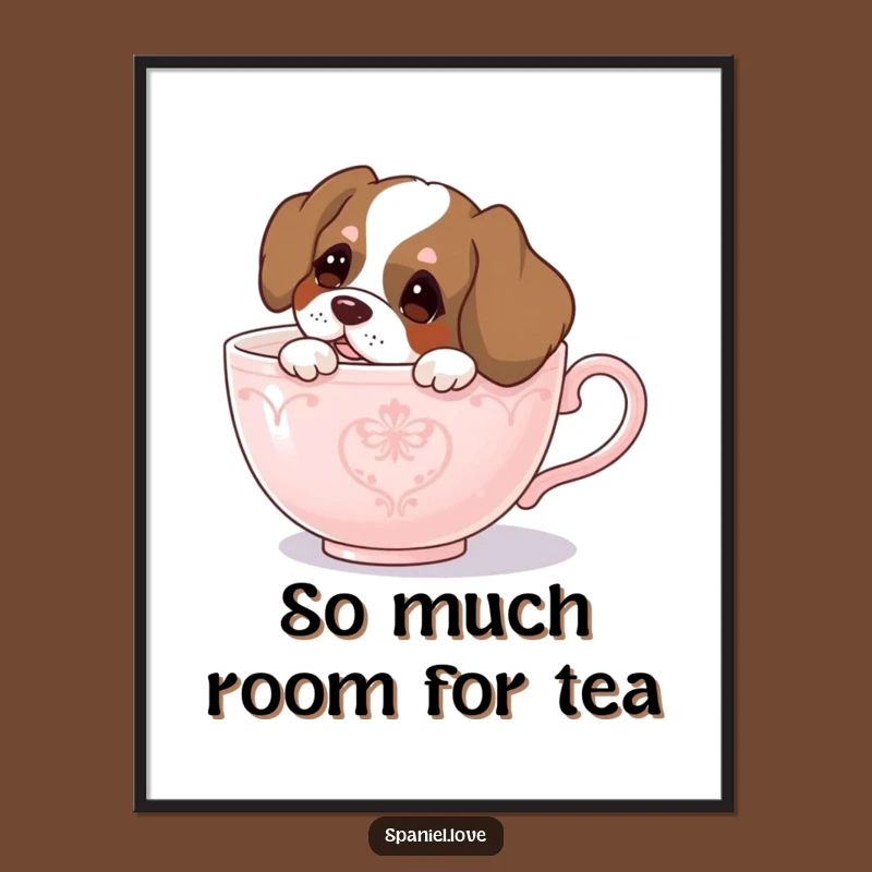 Funny Spaniel Teacup Peek Poster - Curious Dog Art, Whimsical Wall Decor
