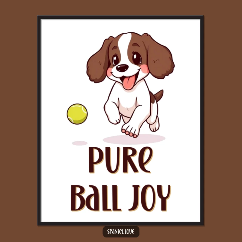 Funny Spaniel Tennis Ball Poster: Humorous Dog Art of Playtime!