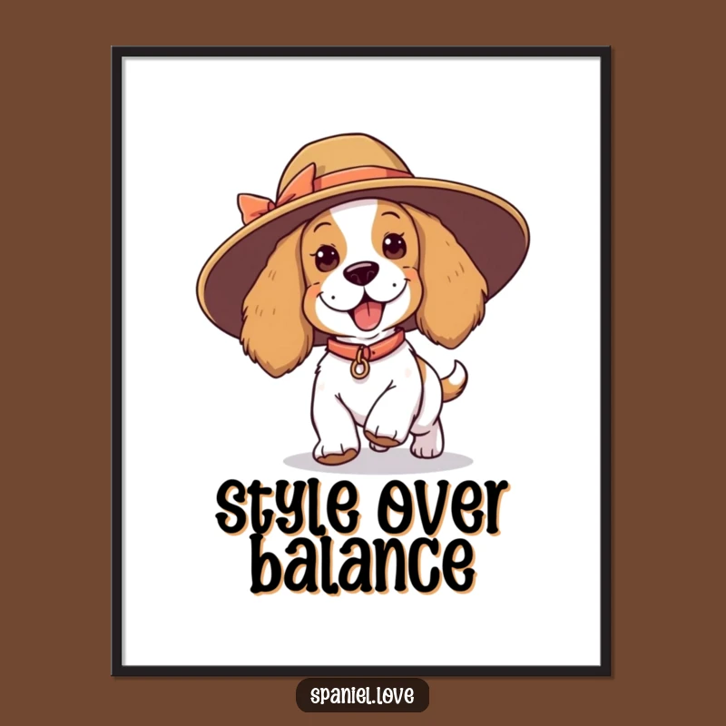 Funny Spaniel Tripping Hat Poster - Playful Art, Whimsical Wall Decor