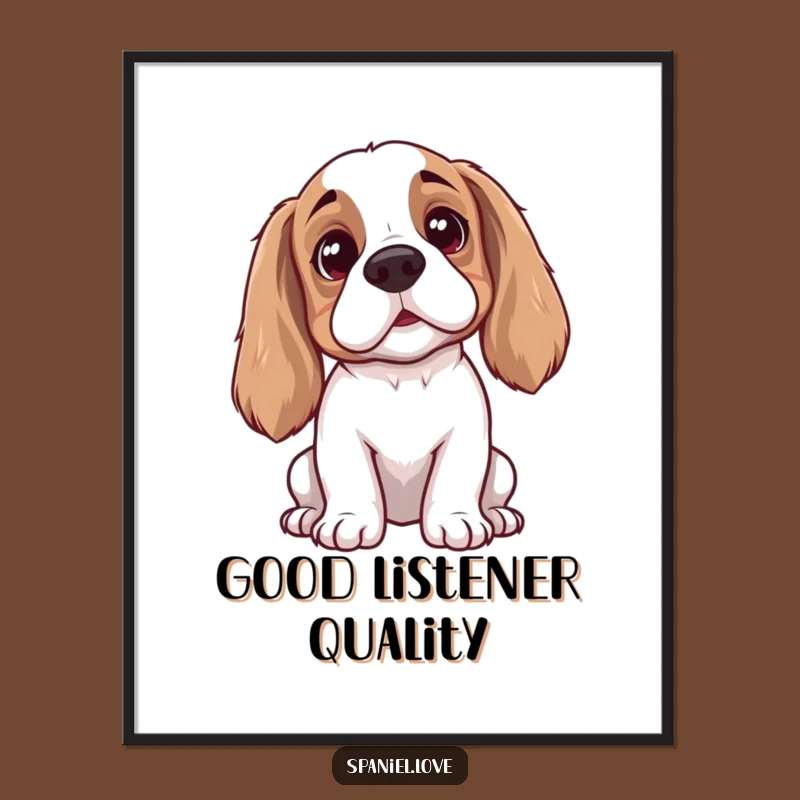Funny Spaniel Listening Poster: Quirky Dog Art Print for Humorous Wall Decor Gift