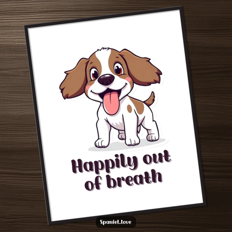 Funny Spaniel Poster of a happy spaniel panting with its tongue lolling out after a vigorous run.