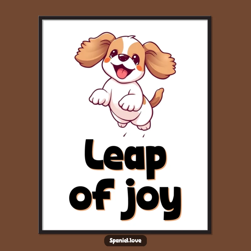 Funny Kawaii Spaniel Poster: Joyful Leap, Floppy Ears, Humorous Wall Art