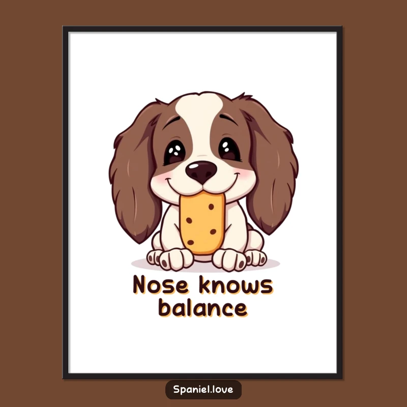 Funny Spaniel Treat Balance Poster: Hilarious Silly Grin Dog Art for Your Wall