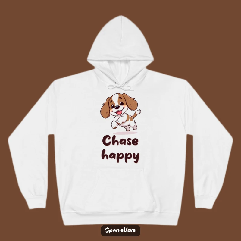 Funny Spaniel Chasing Tail Yipping Hoodie: Cozy & Comical Pup