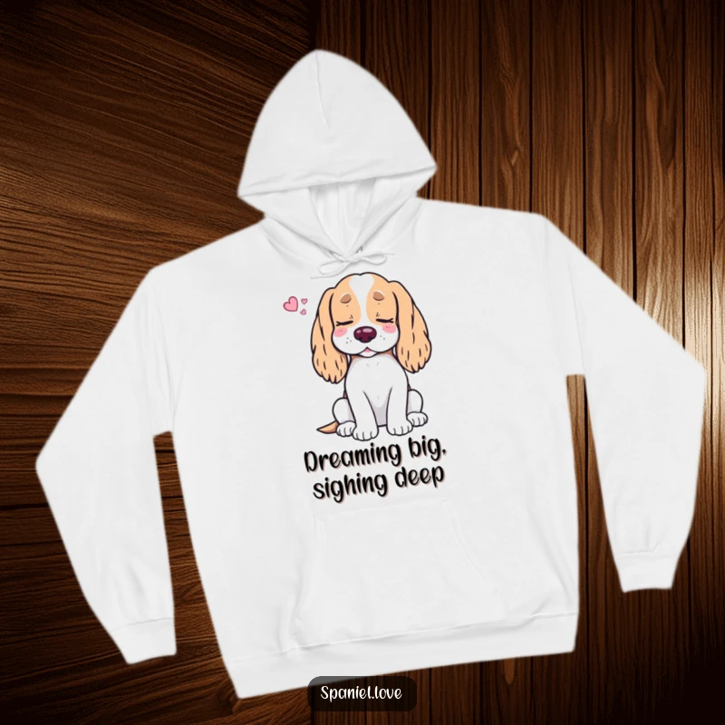 Funny Spaniel Treat Dream Hoodie: A relaxed spaniel dog dreams of endless food, its eyes closed in sleepy contentment, super cozy.