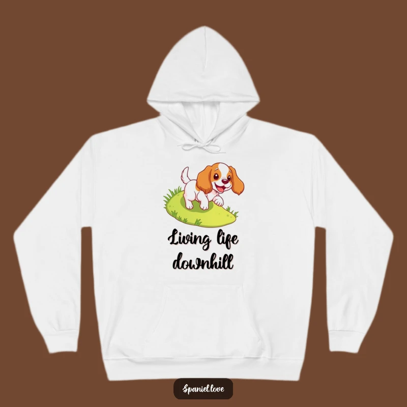 Funny Spaniel Tumbles Downhill Hoodie - Cozy Fun & Canine Bliss