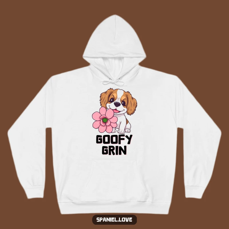 Funny Goofy Spaniel Giant Flower Sniffing Hoodie: Cozy & Comical