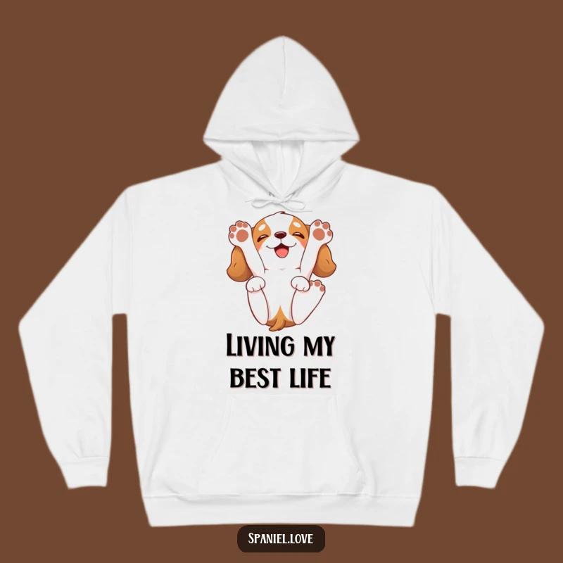 Funny Spaniel Back Roll Hoodie: Cozy Dog Paws Up Sweatshirt