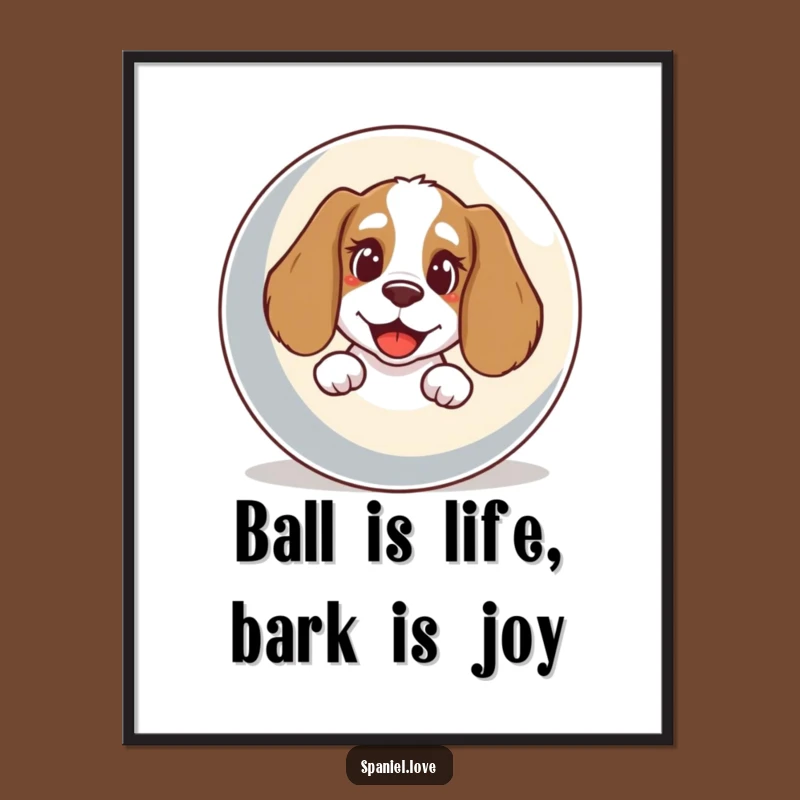 Funny Free Printable Wall Art: Happy Spaniel Ball Peek, Playful Downloadable Art