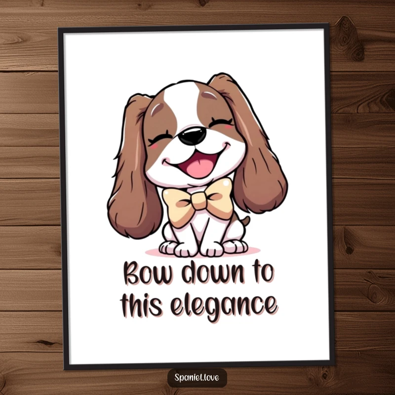 Funny Free Printable Wall Art: A delighted spaniel winks, showcasing an enormous, stylish bowtie, dapper dog art.