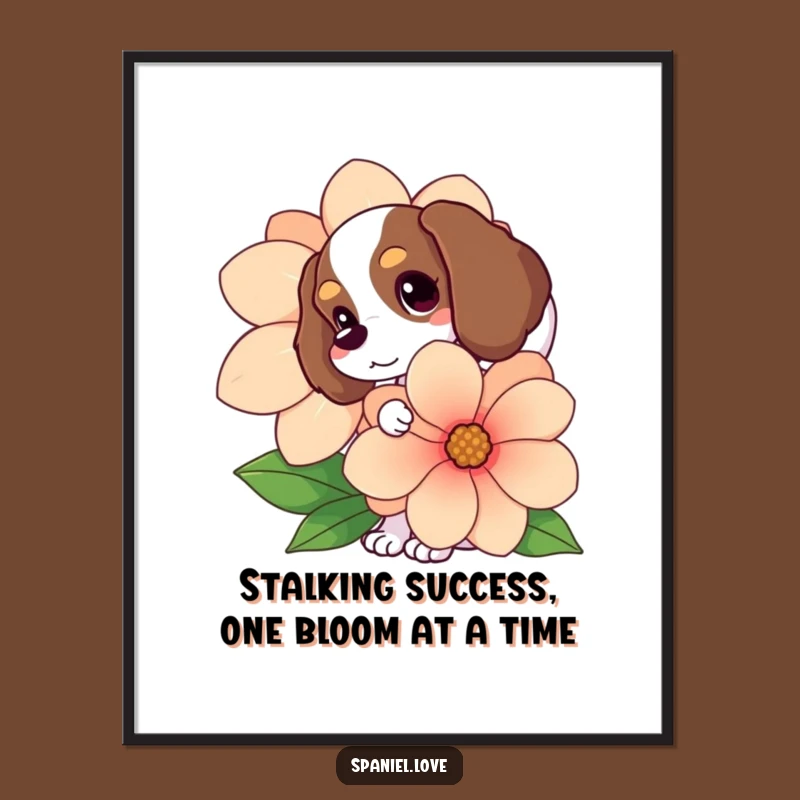 Free Printable Wall Art: Cute Spaniel Flower Peek for a Whimsical Downloadable Decor Gift