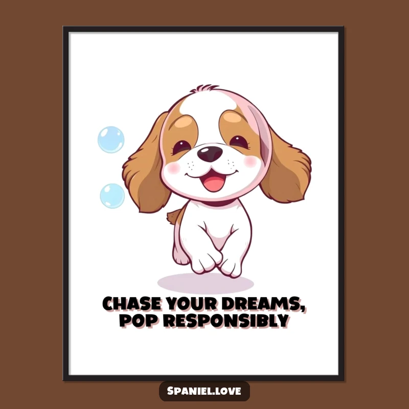 Free Printable Wall Art: Funny Spaniel Bubble Chase, Whimsical Dog Downloadable Decor