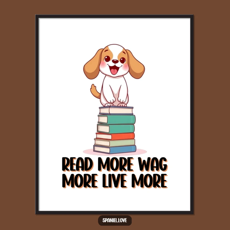 Free Printable Wall Art: Spaniel Book Balance, Humorous Downloadable Art