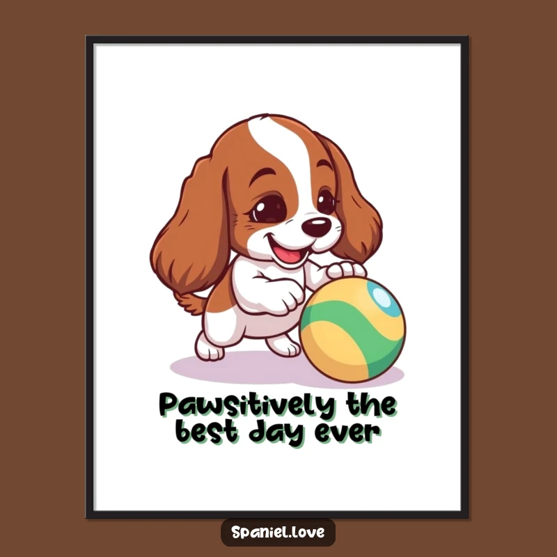 Funny Free Printable Wall Art: Spaniel Nudging Ball - Hilarious Downloadable Art Print