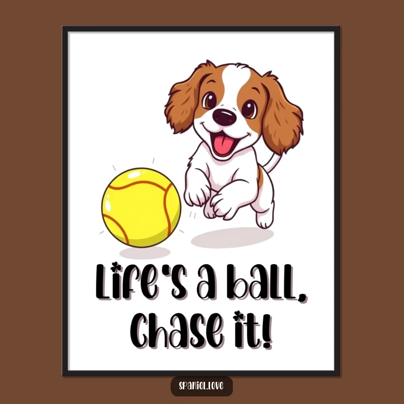 Funny Free Printable Wall Art: Spaniel Puppy Tennis Ball Chase