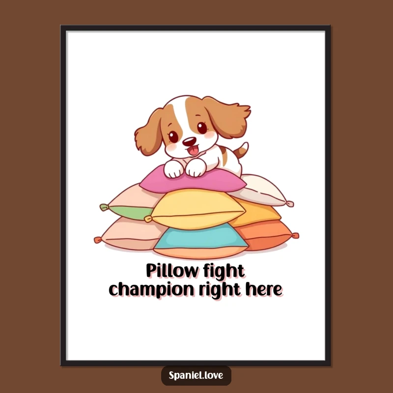 Free Printable Spaniel Pillow Pounce Wall Art: Funny Dog Downloadable Decor for Playful Spaces