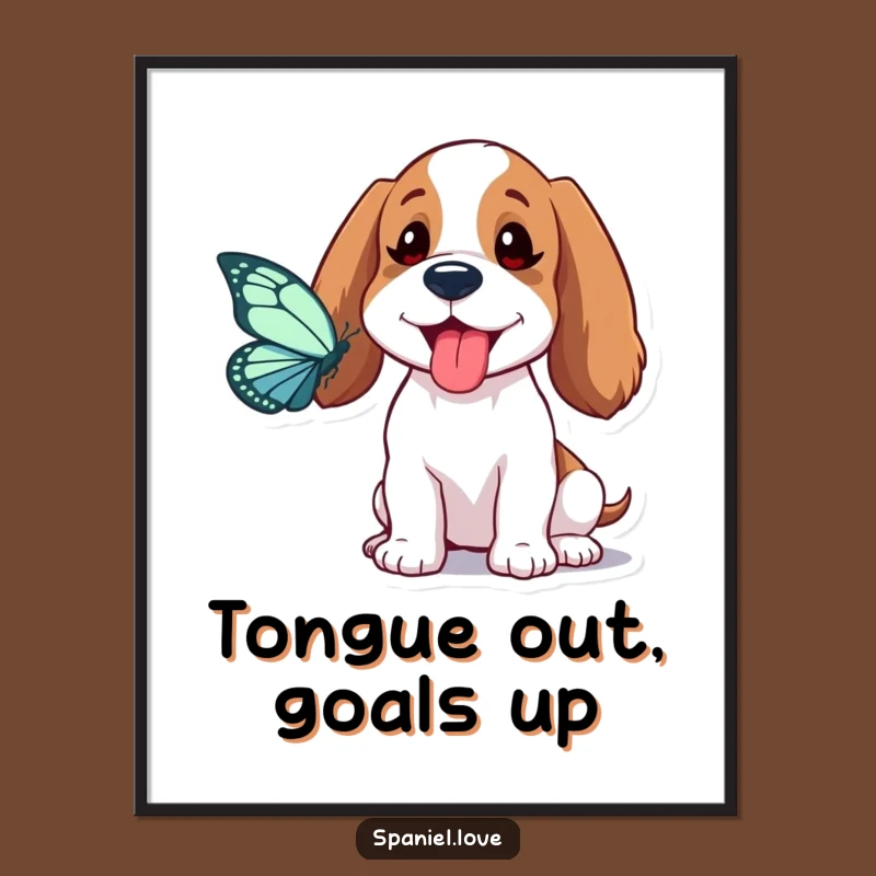 Free Printable Wall Art: Goofy Spaniel Butterfly Chase, Hilarious Dog Decor