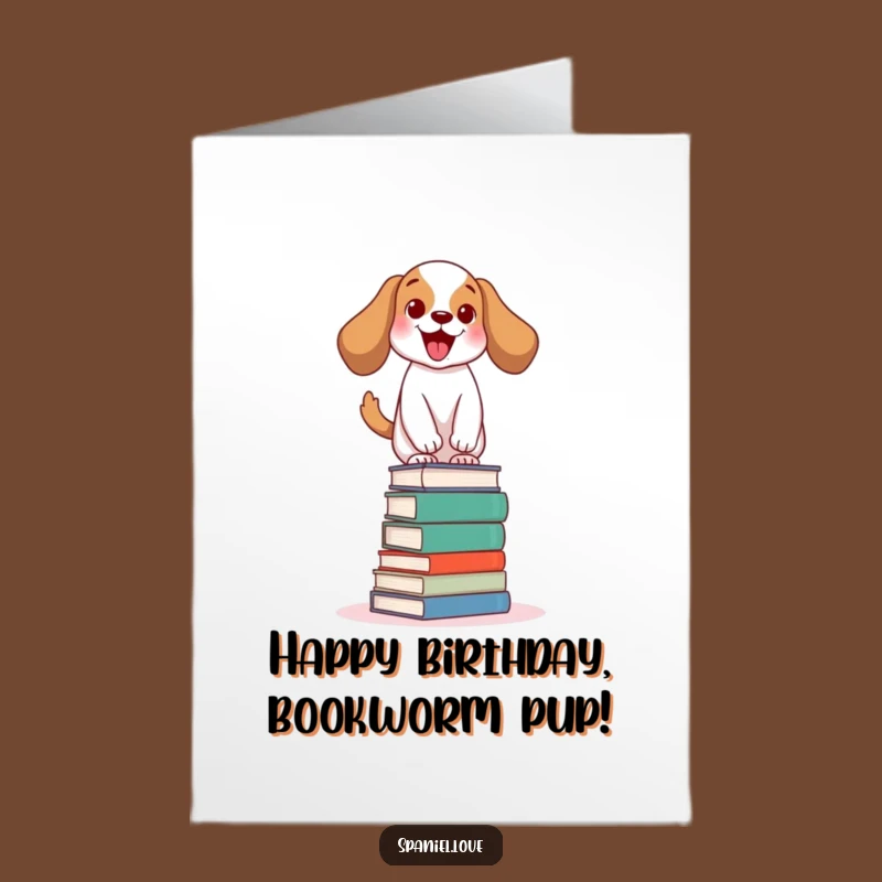 Free Printable Birthday Card: Bookish Spaniel Balance, Funny Downloadable Gift
