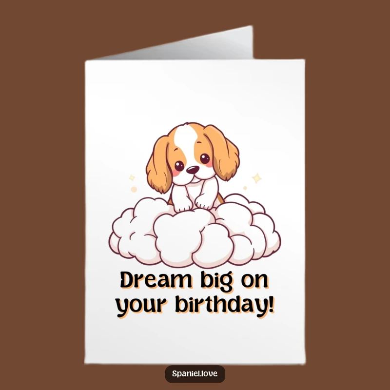 Free Printable Birthday Card: Cloud Digging Spaniel, Whimsical Downloadable Gift