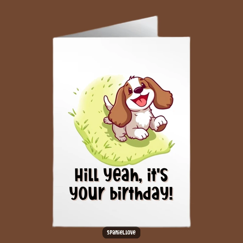 Free Printable Happy Birthday Spaniel Card: Hilarious Dog Sliding Downhill, Downloadable Joyful Gift