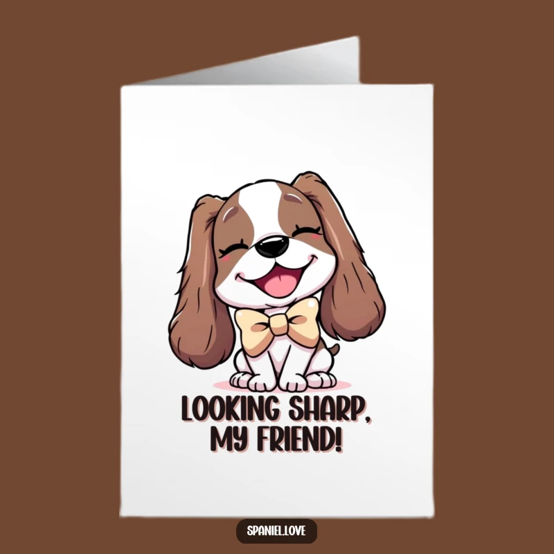 Free Printable Birthday Card: Dapper Spaniel with Big Bowtie - Funny Downloadable