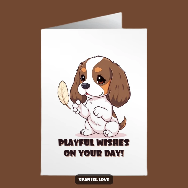 Free Printable Birthday Card: Tiny Paws Spaniel Feather Fun! Funny Downloadable Gift