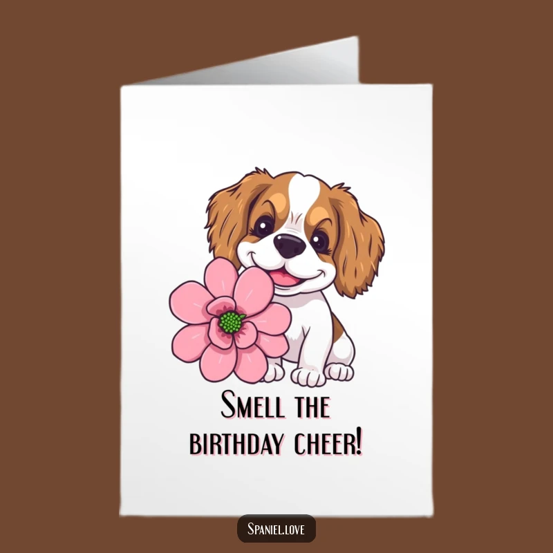 Free Printable Birthday Card: Goofy Spaniel Giant Flower Funny Gift