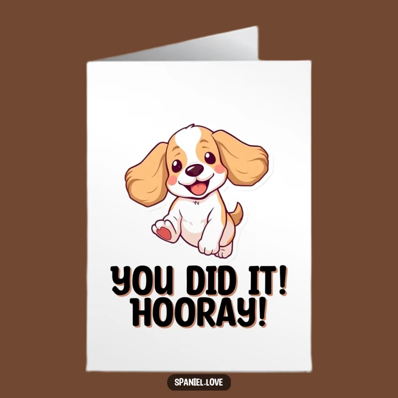 Free Printable Congrats Card: Joyful Jumping Spaniel for Celebrating Big Wins!