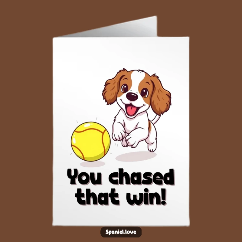 Free Printable Congrats Card: Spaniel Puppy Tennis Ball Victory