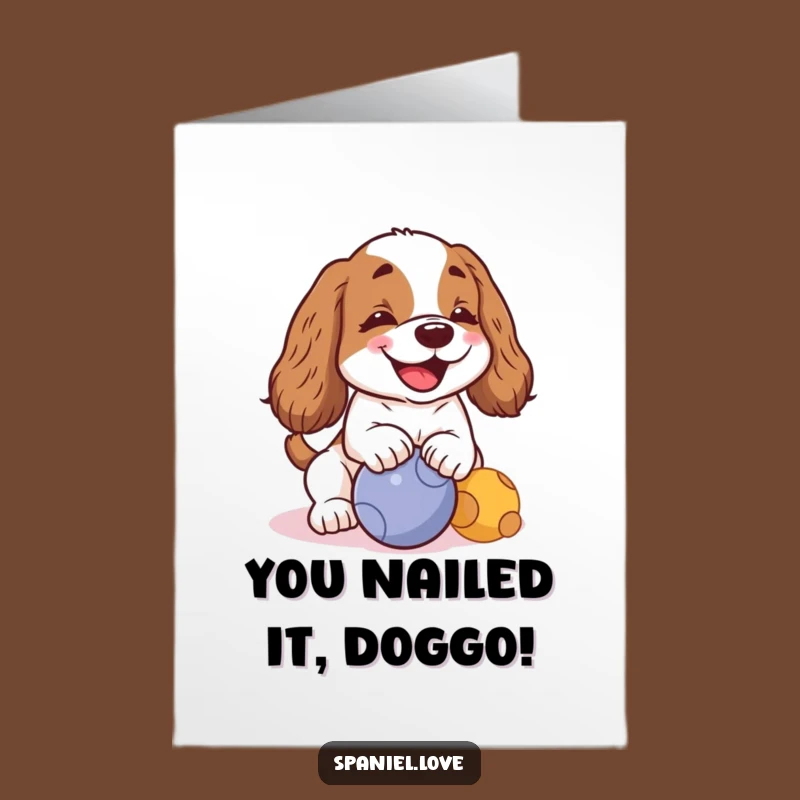 Free Printable Congrats Spaniel Card: Cute Barking Ball Fan Gift