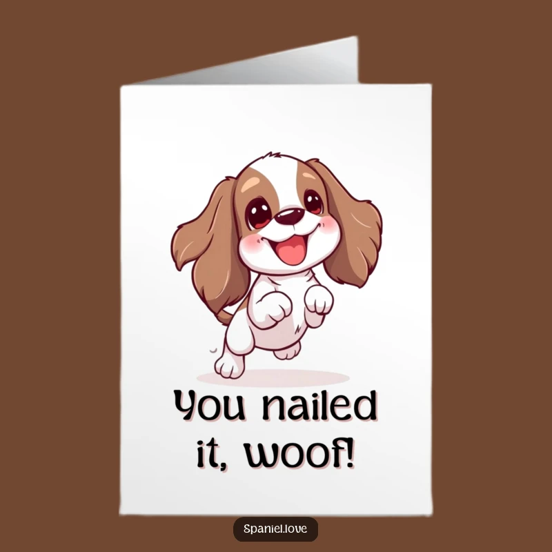 Free Printable Congratulations Card: Excited Spaniel, Toy Jump, Downloadable Fun