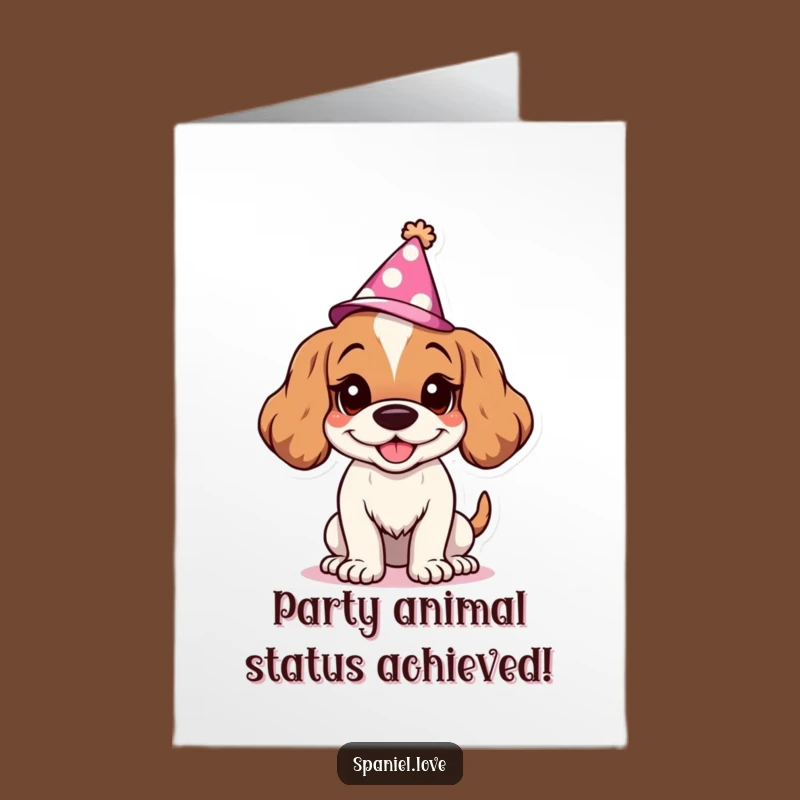 Free Printable Congratulations Card: Goofy Spaniel Grin, Party Hat Downloadable Gift